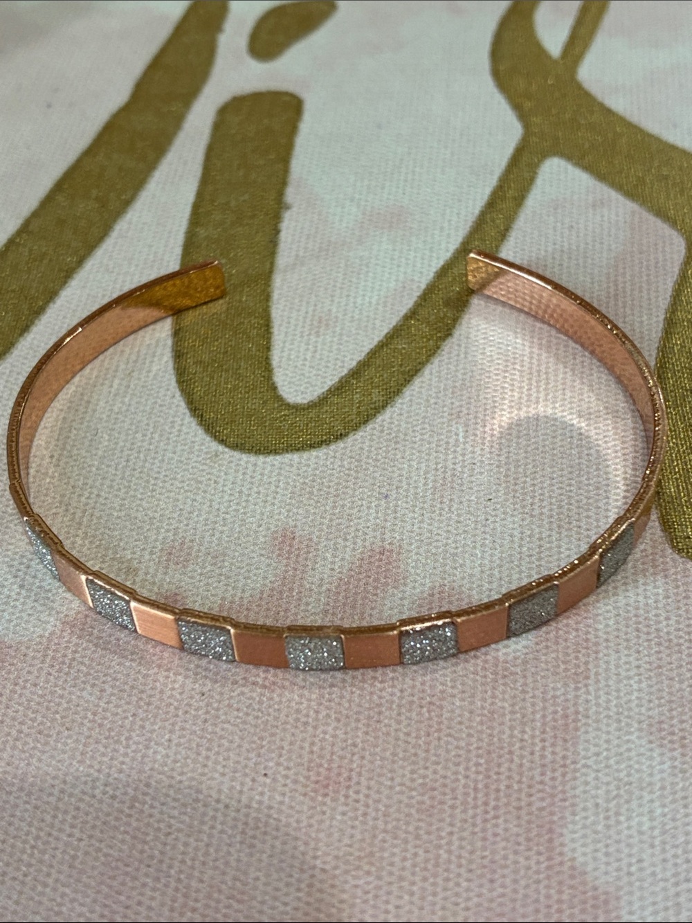 Rose Gold and Silver Glitter Cuff Bracelet - Women Jewelry